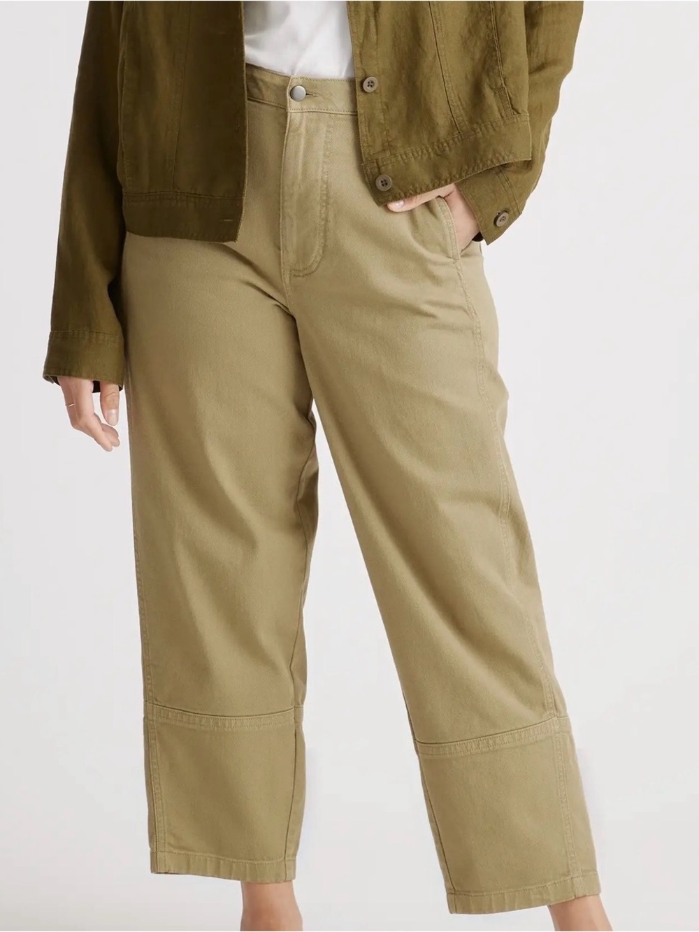 Quince Organic Stretch Lightweight Cotton Twill Barrel Pants High Waist Tapered